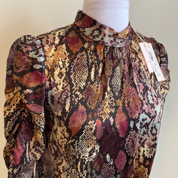 Rebecca Taylor Silk  Snakeprint Mock Neck Blouse - Picture 10 of 12
